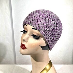 Roman Keflay Light Boho Purple & Gray Hand Made Cotton Crochet Hat